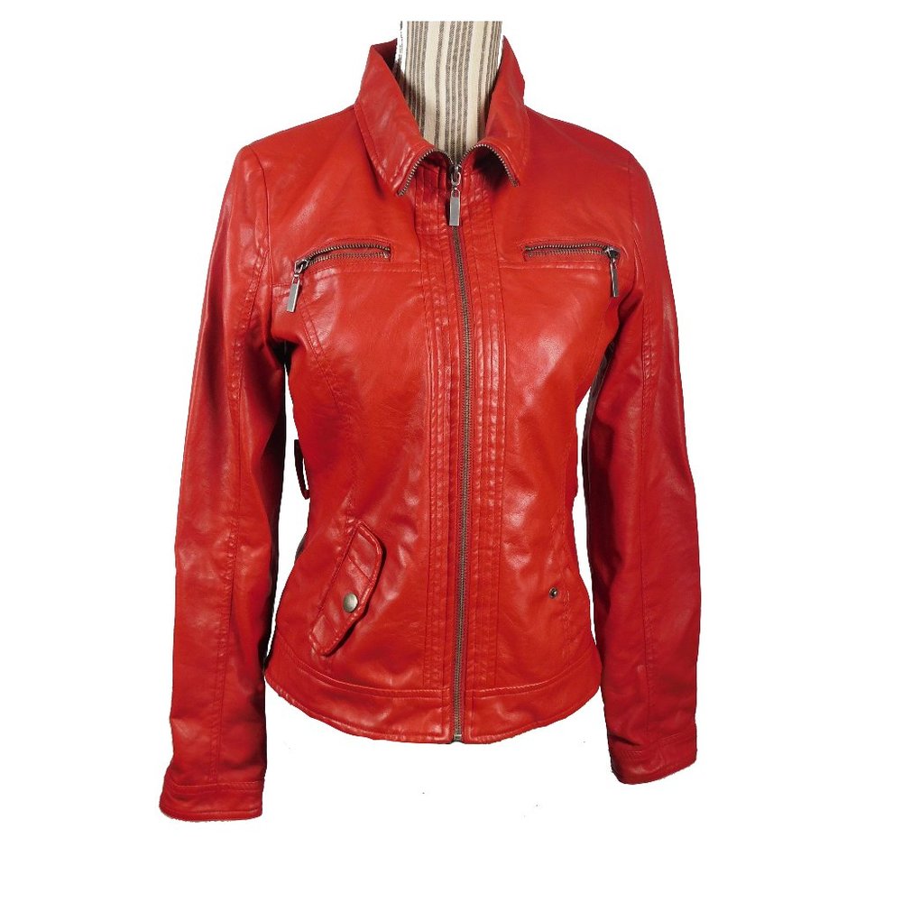 New Look Red Leather Jacket (Size Medium)